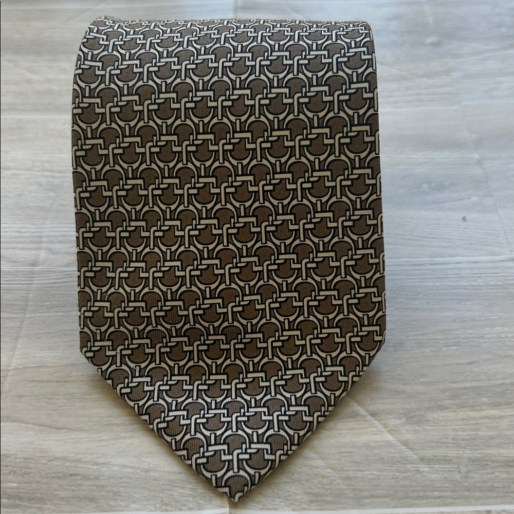 Gucci Brown Horsebit Patterned Silk Tie
